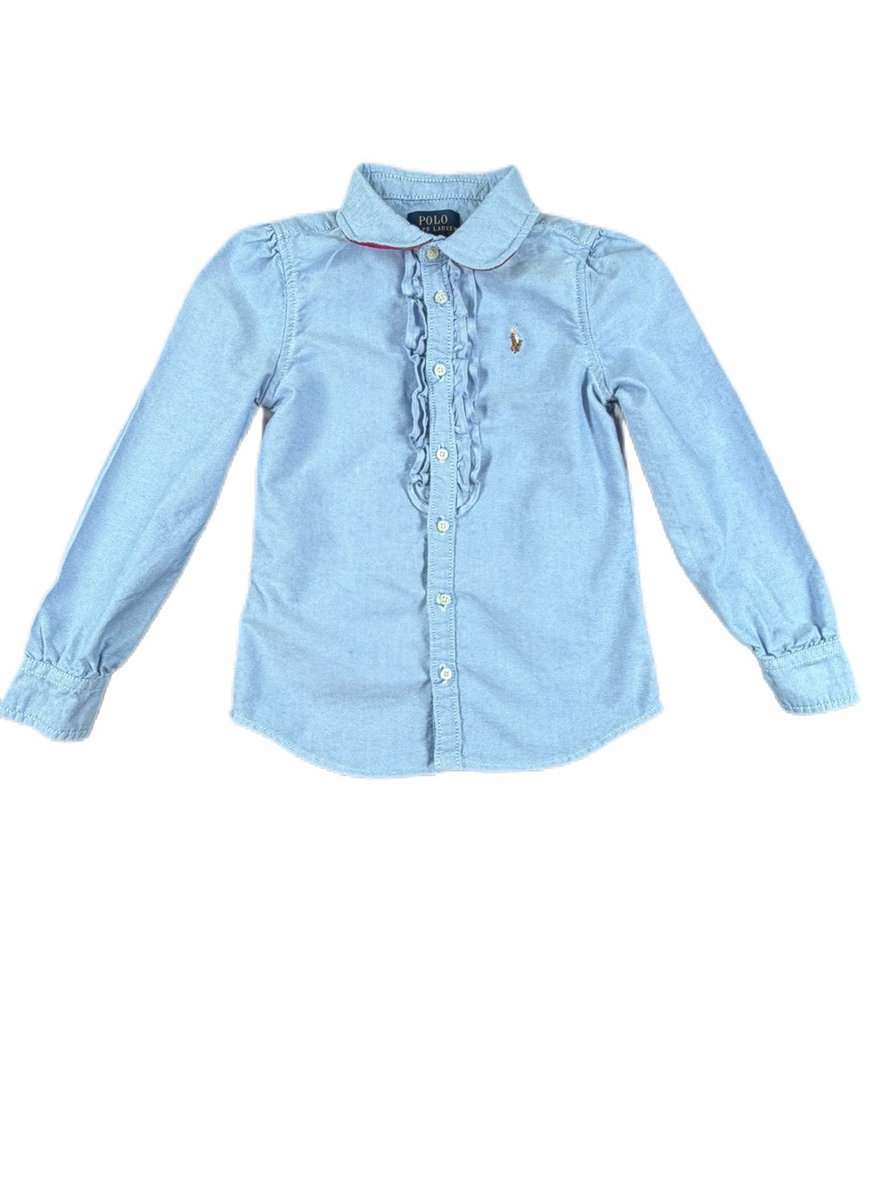 POLO Ralph Lauren Chambray Ruffle Oxford Button Down Shirt - 6